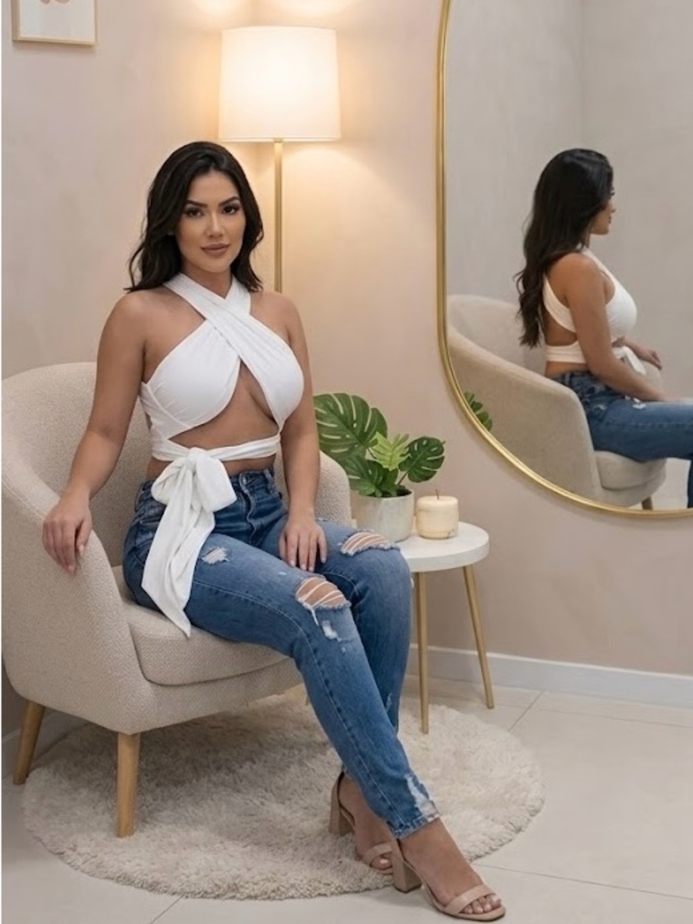 Women's White Crisscross Wrap Crop Top